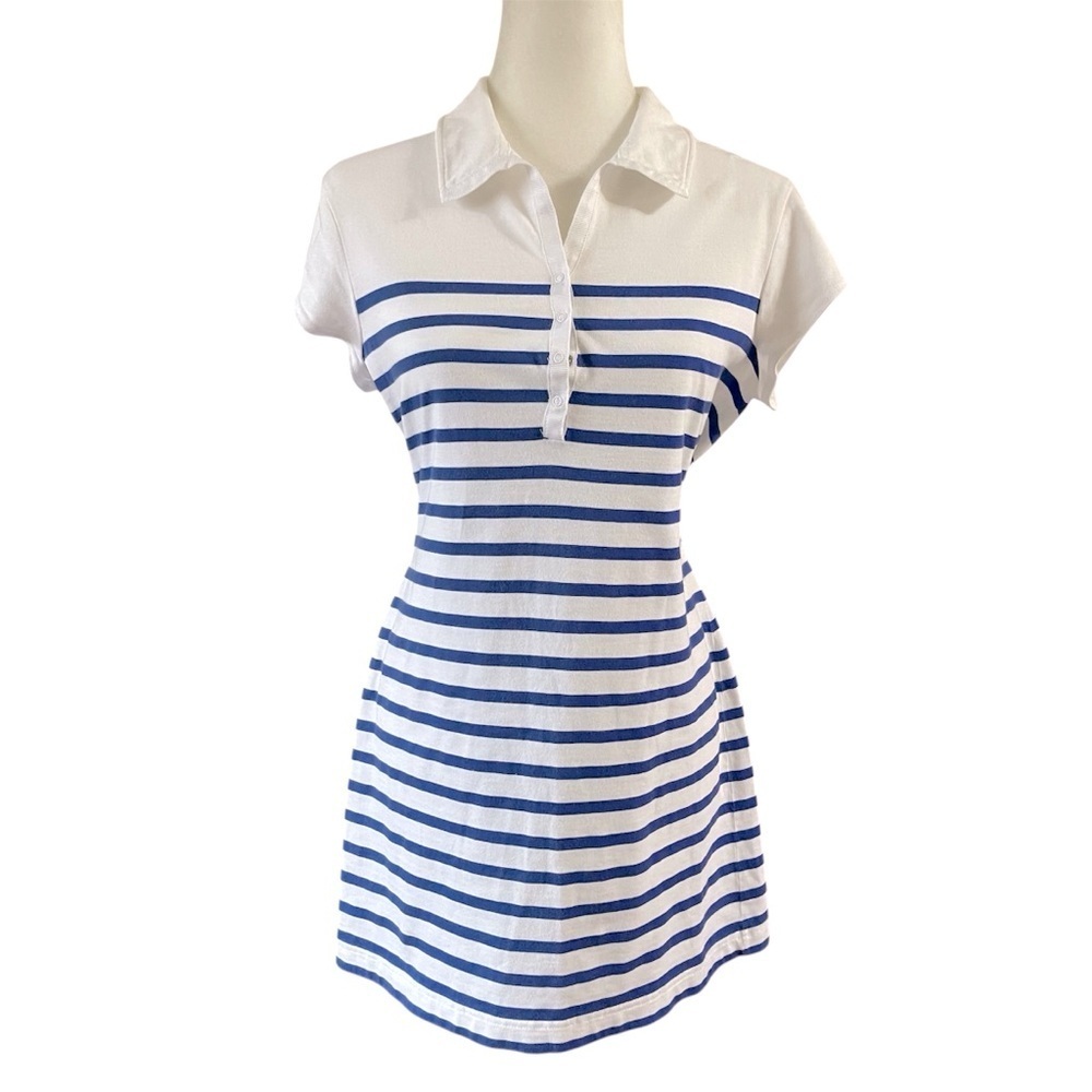 Saint James White Blue Stripes Shirt Dress US 10